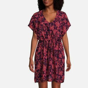 Women's Land's End Purple Floral Gathered Waist Kaftan Swim Coverup Dress XL/XXL